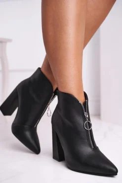 Damskie Boto Damskie Botki Na Słupku Zamek z Przodu Czarne Save Me