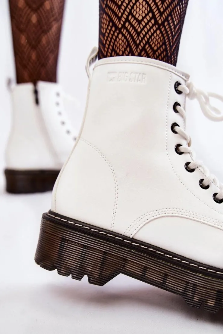 Big Star Shoes Damskie Trapery|Botki Sznurowane*Damskie Botki Na Suwak Big Star KK274536 Białe Biały