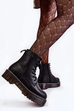 Damskie Big Star Shoes Damskie Botki Na Suwak Big Star KK274537 Czarne