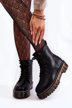 Damskie Big Star Shoes Damskie Botki Na Suwak Big Star KK274537 Czarne