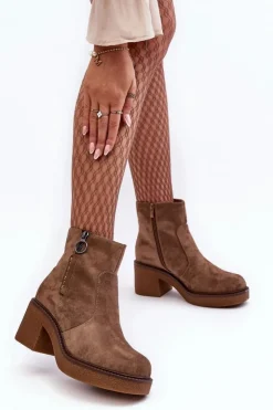 Damskie Buty Sergio Leone Damskie Botki Na Suwak Brązowe Romella