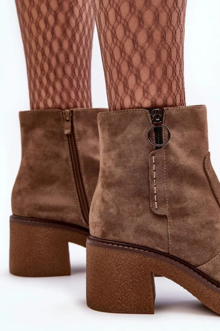 Damskie Buty Sergio Leone Damskie Botki Na Suwak Brązowe Romella