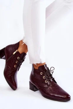 Buty damskie Vinceza Botki Zimowe Damskie|Botki Na Obcasie*Damskie Botki Na Suwak Wzór Krokodyl Bordowe Farrah