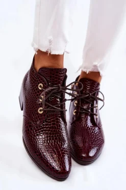 Buty damskie Vinceza Botki Zimowe Damskie|Botki Na Obcasie*Damskie Botki Na Suwak Wzór Krokodyl Bordowe Farrah