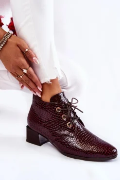 Buty damskie Vinceza Botki Zimowe Damskie|Botki Na Obcasie*Damskie Botki Na Suwak Wzór Krokodyl Bordowe Farrah