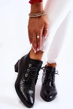 Buty damskie Vinceza Damskie Botki Na Suwak Wzór Krokodyl Czarne Farrah