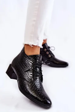 Buty damskie Vinceza Damskie Botki Na Suwak Wzór Krokodyl Czarne Farrah