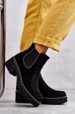 Boto Czarne Botki|Botki Zimowe Damskie*Damskie Botki Na Suwak Z Ćwiekami Czarne Afaries