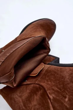 Boto Botki Wiosenne|Botki Zimowe Damskie*Damskie Botki Na Suwak Z Ćwiekami Brązowe Lance