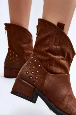 Boto Botki Wiosenne|Botki Zimowe Damskie*Damskie Botki Na Suwak Z Ćwiekami Brązowe Lance