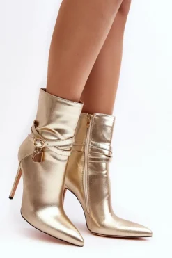 Boto Botki Na Obcasie*Damskie Botki Na Szpilce Z Paskami Złote Casulle
