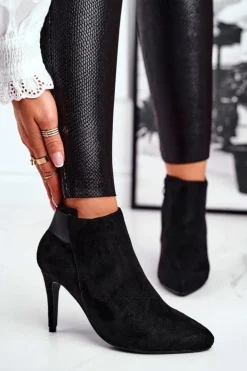 Damskie Boto Damskie Botki Na Szpilce Czarne Office