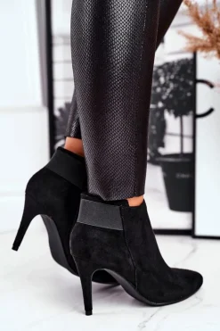 Damskie Boto Damskie Botki Na Szpilce Czarne Office