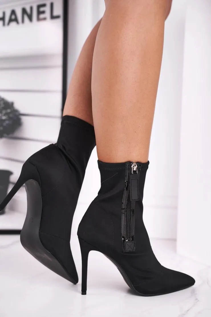 Boto Czarne Botki|Botki Na Obcasie*Damskie Botki Na Szpilce Lycra Czarne Release Me