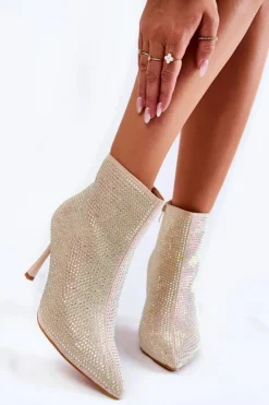 Damskie Boto Damskie Botki Na Szpilce Z Dżetami Beżowe Irma