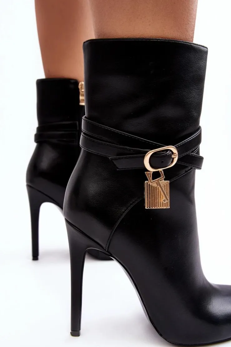 Boto Damskie Botki Na Szpilce Z Paskami Czarne Casulle