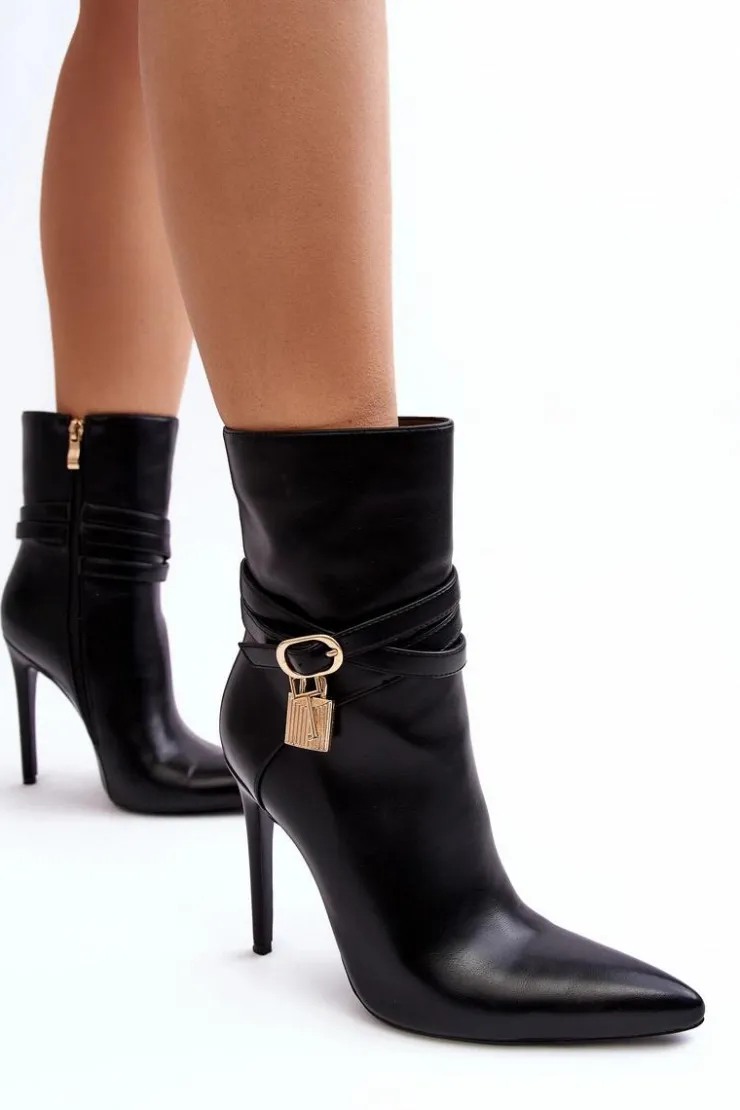 Boto Damskie Botki Na Szpilce Z Paskami Czarne Casulle