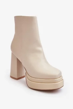 Boto Botki Zimowe Damskie|Brązowe I Beżowe Botki*Damskie Botki Na Wysokim Słupku I Platformie Jasnobeżowe Sandstra