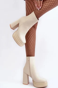 Boto Botki Zimowe Damskie|Brązowe I Beżowe Botki*Damskie Botki Na Wysokim Słupku I Platformie Jasnobeżowe Sandstra