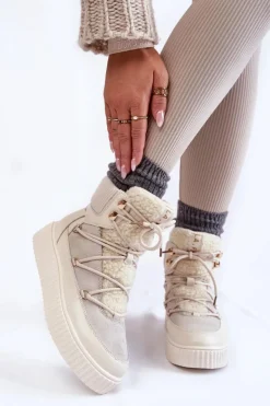 Damskie Boto Damskie Botki Śniegowce La.Fi 280072W-QN Jasnobeżowe