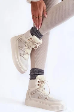 Damskie Boto Damskie Botki Śniegowce La.Fi 280072W-QN Jasnobeżowe