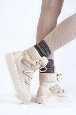 Damskie Boto Damskie Botki Śniegowce La.Fi 280072W-QN Jasnobeżowe