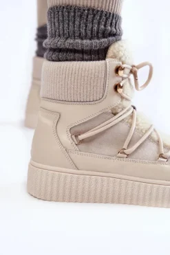 Damskie Boto Damskie Botki Śniegowce La.Fi 280072W-QN Jasnobeżowe