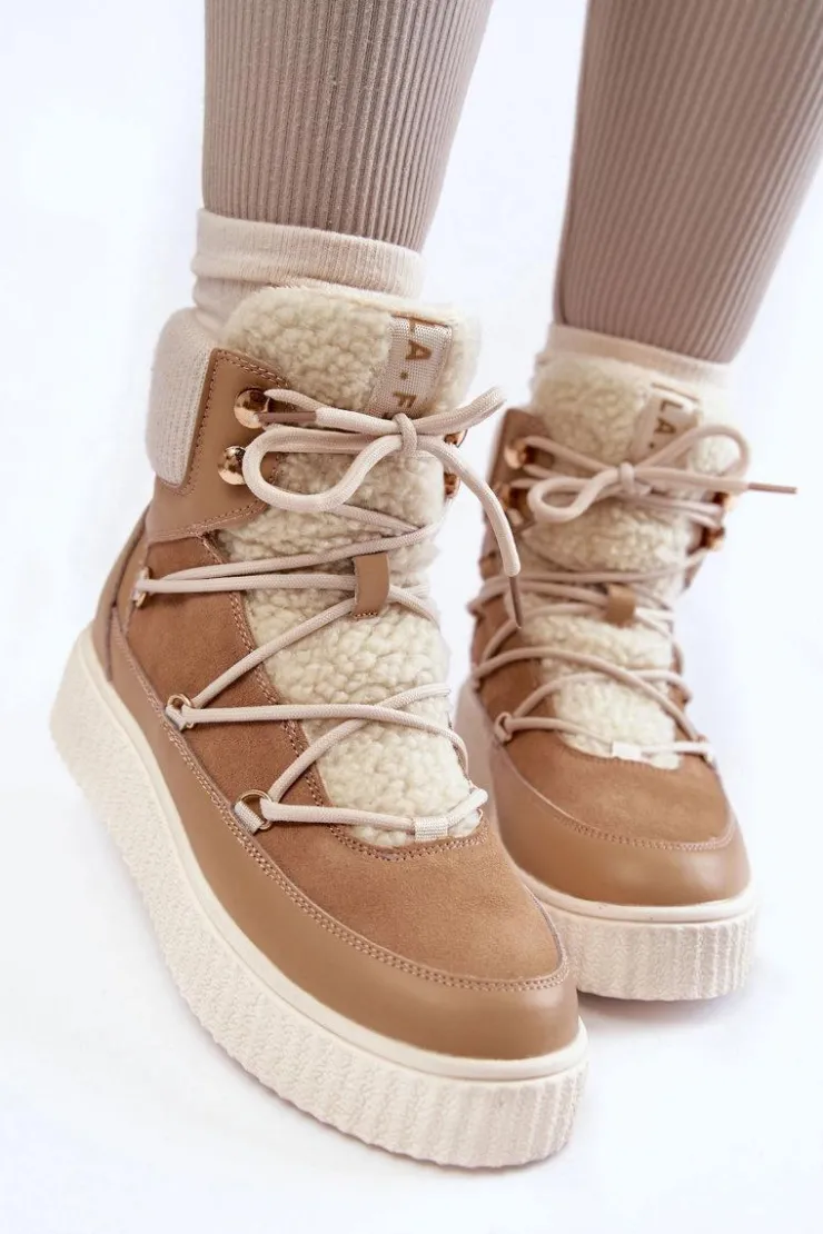 Boto Śniegowce Damskie*Damskie Botki Śniegowce La.Fi 280072TA-QN Beżowe