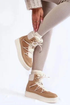 Boto Śniegowce Damskie*Damskie Botki Śniegowce La.Fi 280072TA-QN Beżowe