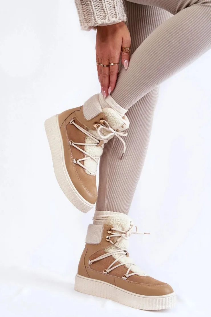 Boto Śniegowce Damskie*Damskie Botki Śniegowce La.Fi 280072TA-QN Beżowe