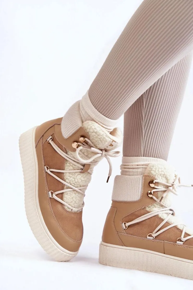 Boto Śniegowce Damskie*Damskie Botki Śniegowce La.Fi 280072TA-QN Beżowe