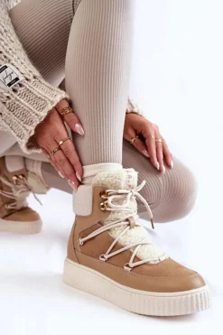 Boto Śniegowce Damskie*Damskie Botki Śniegowce La.Fi 280072TA-QN Beżowe