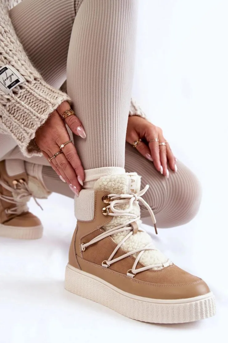 Boto Śniegowce Damskie*Damskie Botki Śniegowce La.Fi 280072TA-QN Beżowe