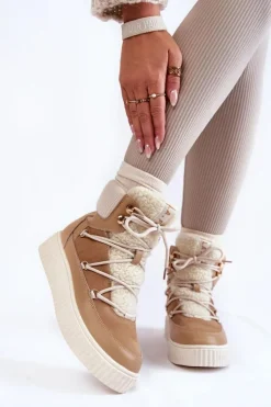 Boto Śniegowce Damskie*Damskie Botki Śniegowce La.Fi 280072TA-QN Beżowe