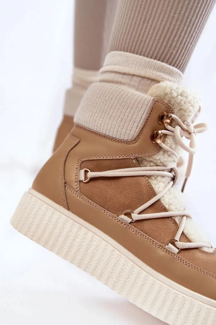 Boto Śniegowce Damskie*Damskie Botki Śniegowce La.Fi 280072TA-QN Beżowe