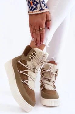 Boto Śniegowce Damskie*Damskie Botki Śniegowce La.Fi 280072KH-QN Brązowo-Zielone