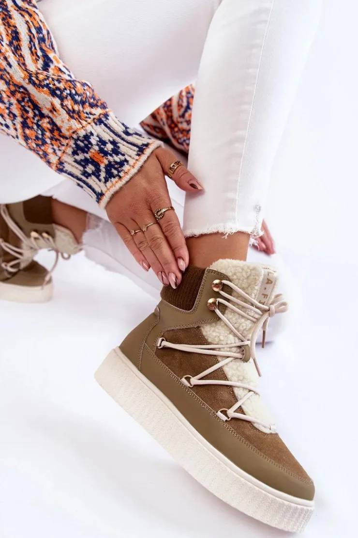 Boto Śniegowce Damskie*Damskie Botki Śniegowce La.Fi 280072KH-QN Brązowo-Zielone