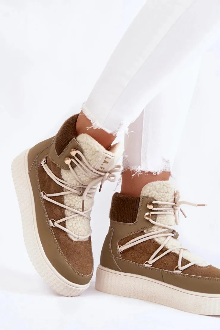 Boto Śniegowce Damskie*Damskie Botki Śniegowce La.Fi 280072KH-QN Brązowo-Zielone