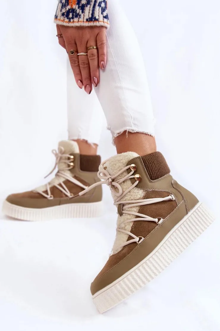 Boto Śniegowce Damskie*Damskie Botki Śniegowce La.Fi 280072KH-QN Brązowo-Zielone