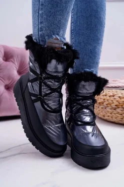 Damskie Boto Damskie Botki Śniegowce Ocieplane Futerkiem Srebrne Calma