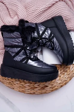 Damskie Boto Damskie Botki Śniegowce Ocieplane Futerkiem Srebrne Calma
