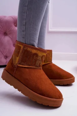 Damskie Big Star Shoes Damskie Botki Śniegowce Ocieplane Brązowe Big Star EE274259