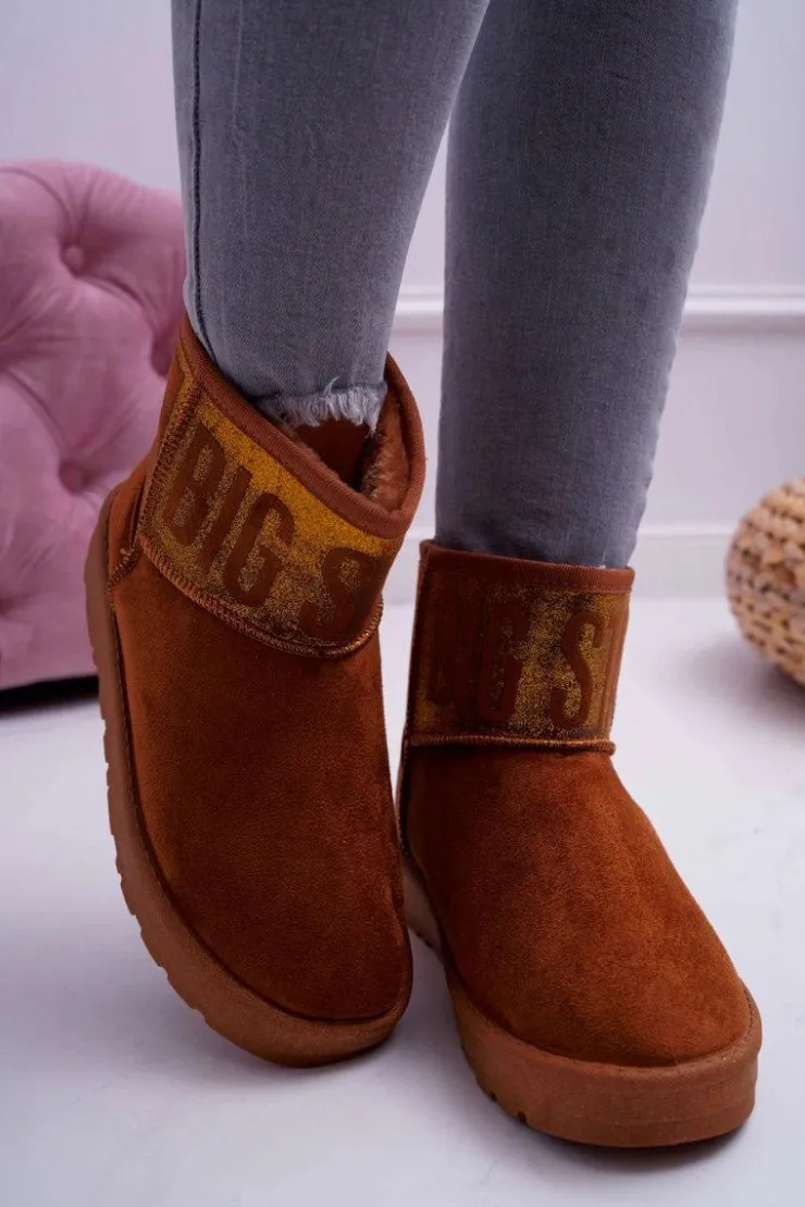 Damskie Big Star Shoes Damskie Botki Śniegowce Ocieplane Brązowe Big Star EE274259