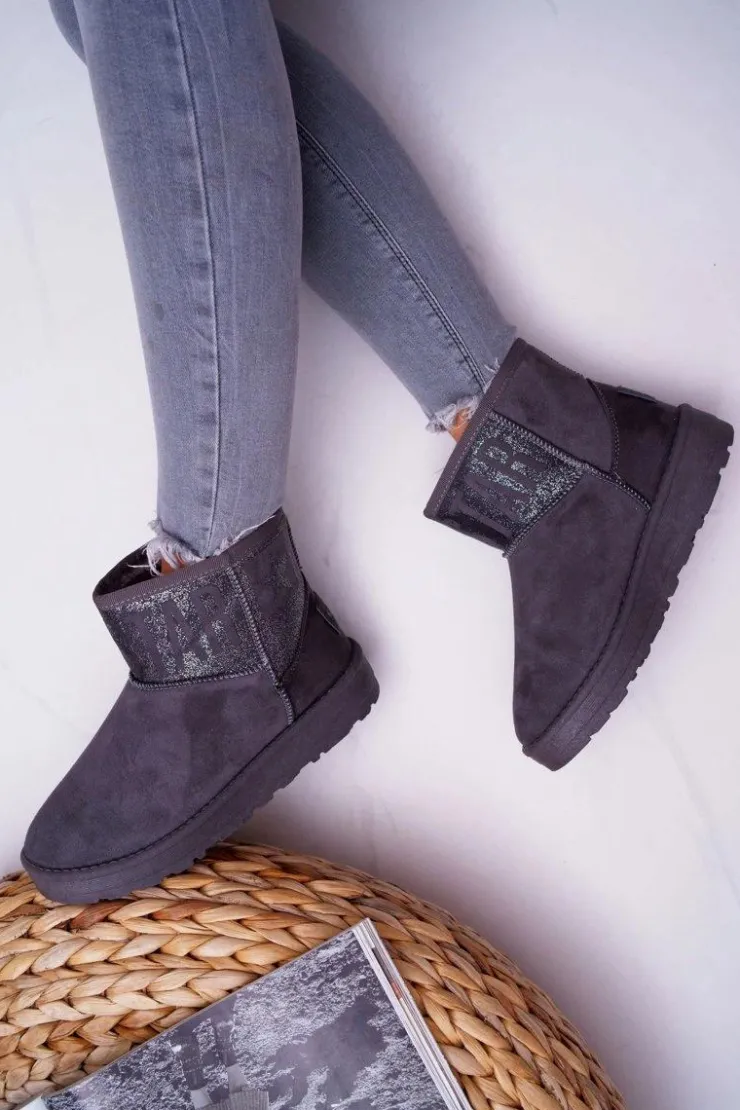 Discount Big Star Shoes Damskie Botki Śniegowce Ocieplane Szare Big Star EE274262