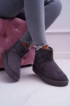 Discount Big Star Shoes Damskie Botki Śniegowce Ocieplane Szare Big Star EE274262