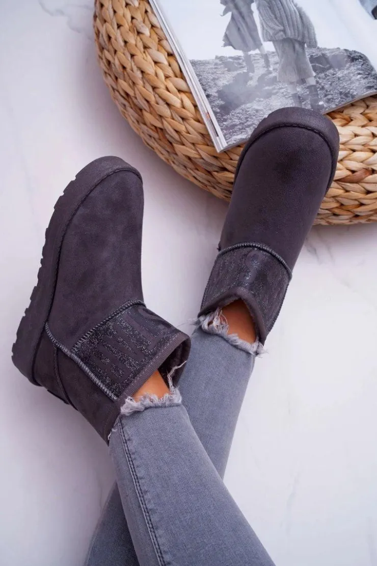 Discount Big Star Shoes Damskie Botki Śniegowce Ocieplane Szare Big Star EE274262