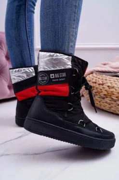 Online Big Star Shoes Damskie Botki Śniegowce Ocieplane Futerkiem Big Star Czarne EE274656