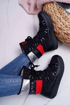 Online Big Star Shoes Damskie Botki Śniegowce Ocieplane Futerkiem Big Star Czarne EE274656