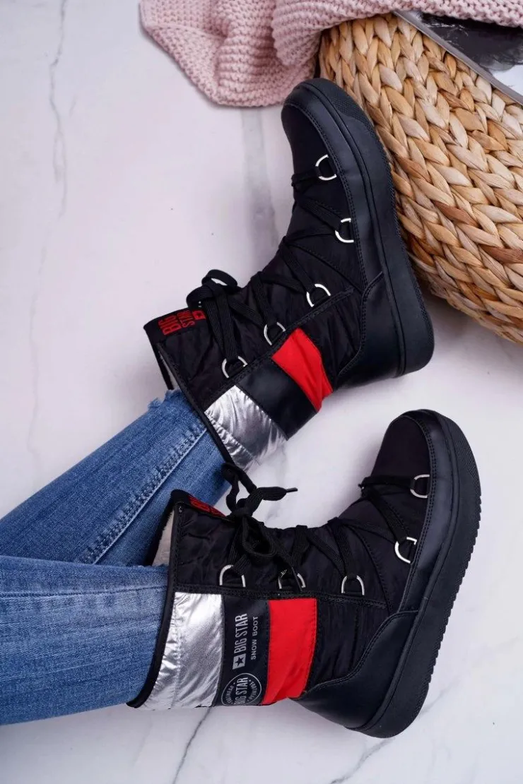 Online Big Star Shoes Damskie Botki Śniegowce Ocieplane Futerkiem Big Star Czarne EE274656