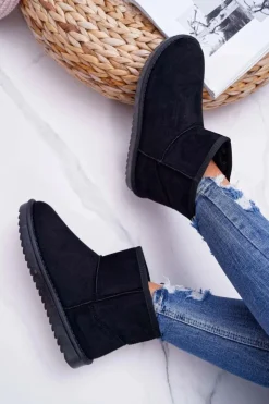 Damskie Boto Damskie Botki Śniegowce Ocieplane Czarne Puffen